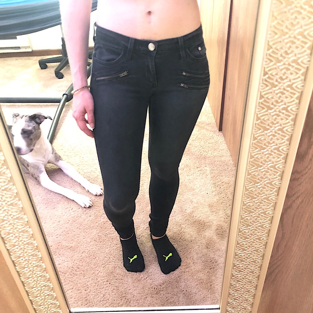 Washed black low rise jeans